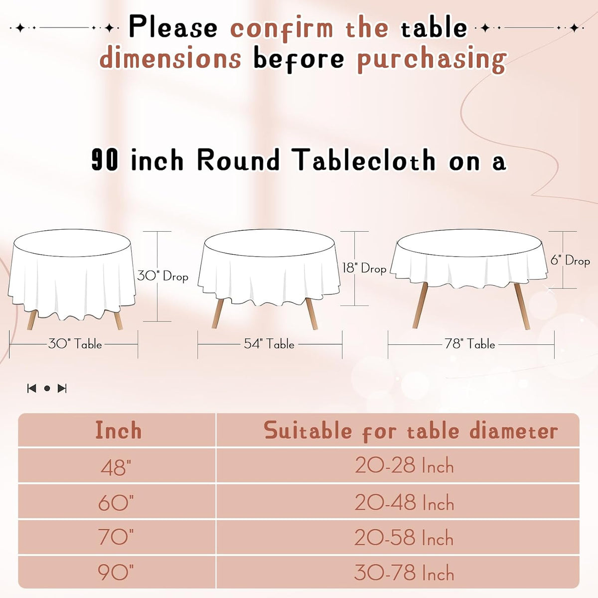 1 Pack 90 Inch Round Satin Tablecloth Rose Gold