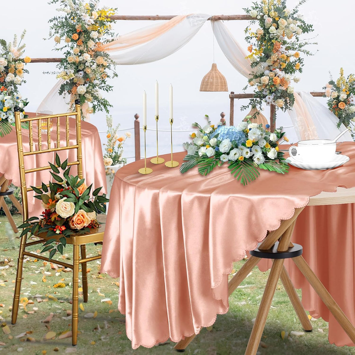 1 Pack 90 Inch Round Satin Tablecloth Rose Gold