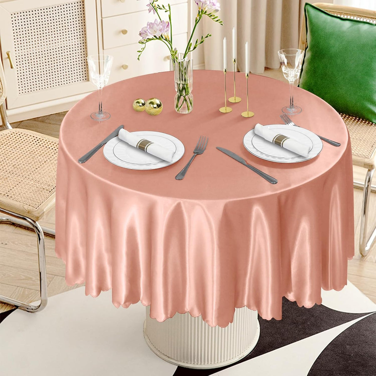 1 Pack 90 Inch Round Satin Tablecloth Rose Gold