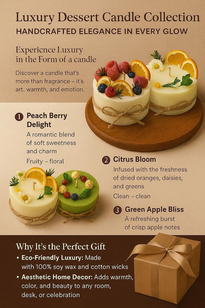 Luxury Candle Collection – Strawberry, Peach & Apple Scents | Handmade Decorative Aromatherapy Candles | Perfect for Birthdays, Holidays & Home Décor