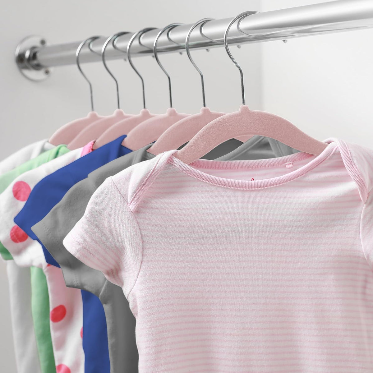 50 Velvet Baby Hangers - 11" Size for Infant & Toddler Clothes - Light Pink