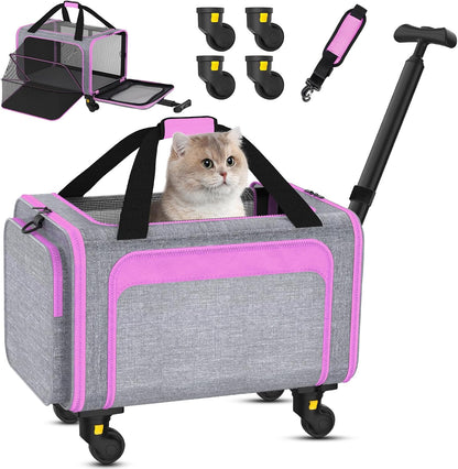 Airline Pet Carrier with Wheels, 18x11x11 for Cats & Toy Dogs