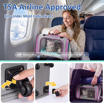 Airline Pet Carrier with Wheels, 18x11x11 for Cats & Toy Dogs