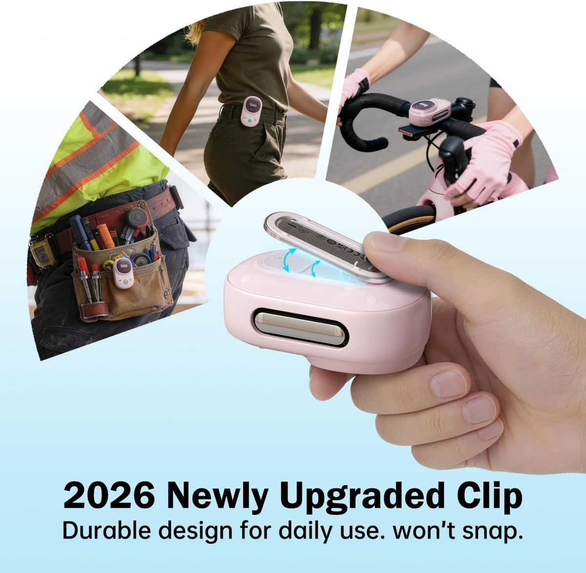 Itour-S Wearable Bluetooth Speaker, IP67 Clip-On, 10H Playtime, Pink
