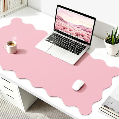 Scalloped Computer Desk Mat for Protection, 23.6 x 11.8 in, Pink