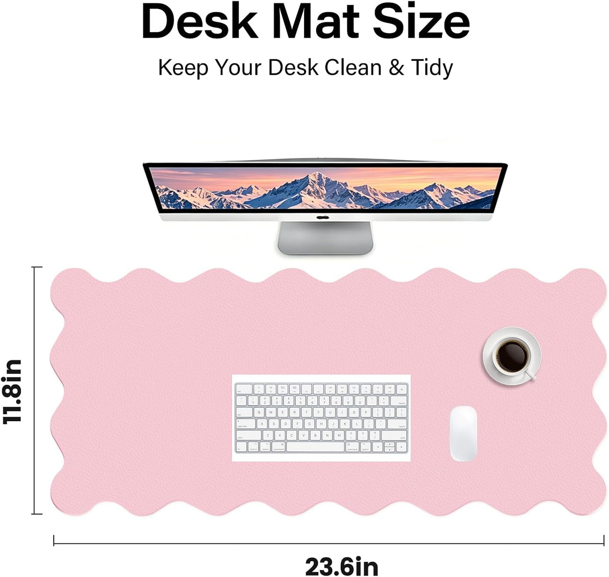Scalloped Computer Desk Mat for Protection, 23.6 x 11.8 in, Pink