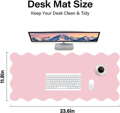 Scalloped Computer Desk Mat for Protection, 23.6 x 11.8 in, Pink