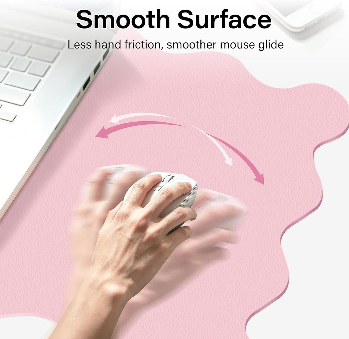 Scalloped Computer Desk Mat for Protection, 23.6 x 11.8 in, Pink