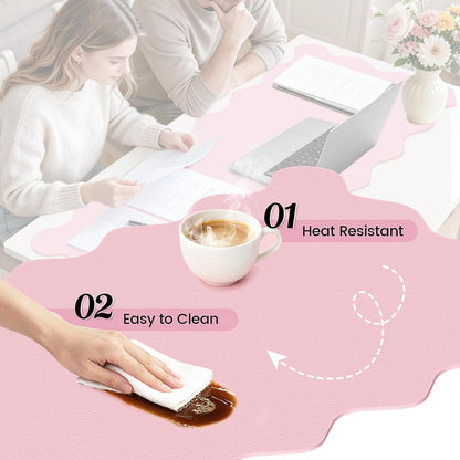 Scalloped Computer Desk Mat for Protection, 23.6 x 11.8 in, Pink