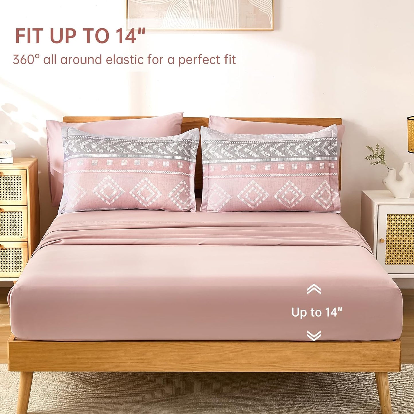 Yiran Comforter Set Queen Size, 7 Pieces Boho Aztec Bed in a Bag, Blush Pink Southwestern Bedding Sets for All Seasons, Lightweight Comforter Bed Set with Sheets, Pillowcases & Shams