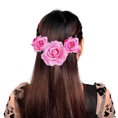 Topbuti Rose Hair Clip Flower Hairpin Brooch Floral Clips, 4 Pcs Fabric Rose Flowers Hair Clips Mexican Hair Flowers Pin up Headpieces for Woman Girl Wedding Party Mother's Day (2 Sizes) (Pink)