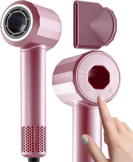 BIZOND Ionic Hair Dryer for Women and Men, Professional Premium Quality High-Speed Motor 110,000 RPM, 1600W Power, 200M Negative Ions, 9ft Long Cord, Lightweight Blow Dryer, Fast & Ultra Quiet (Pink)