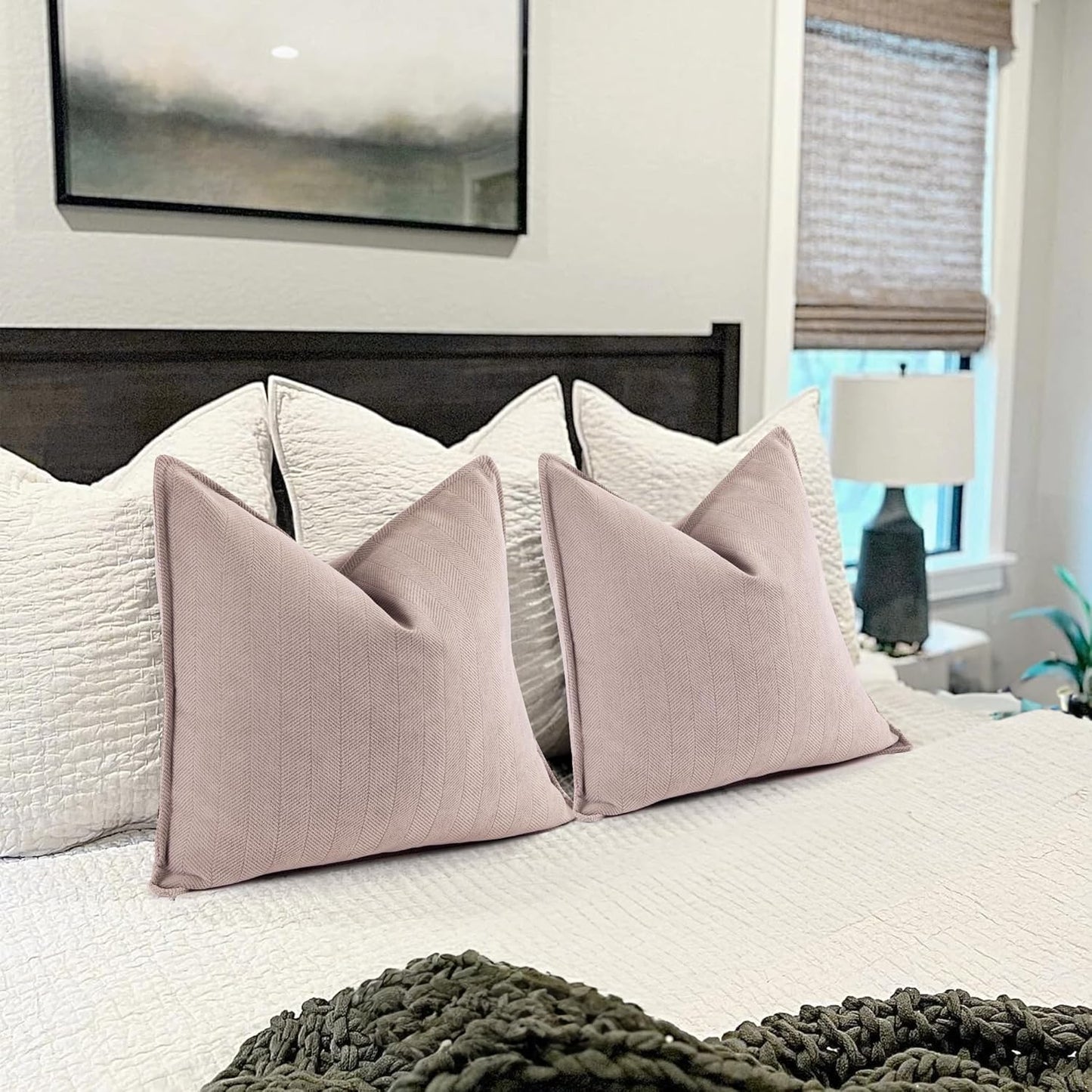 ZWJD Dusty Pink Valentine Pillow Covers 18x18 Set of 2 Chenille Throw Pillow Covers with Elegant Design Soft and Luxurious Decorative Throw Pillows for Couch, Bed, and Home Decor