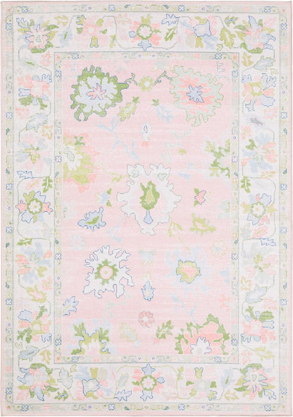 Oriental Weavers Addison ADD04 Machine Washable Flat Weave Printed Area Rug 5' x 7' in Pink/Green Traditional Style, Nursery, Kids Room, Bedroom, Entryway