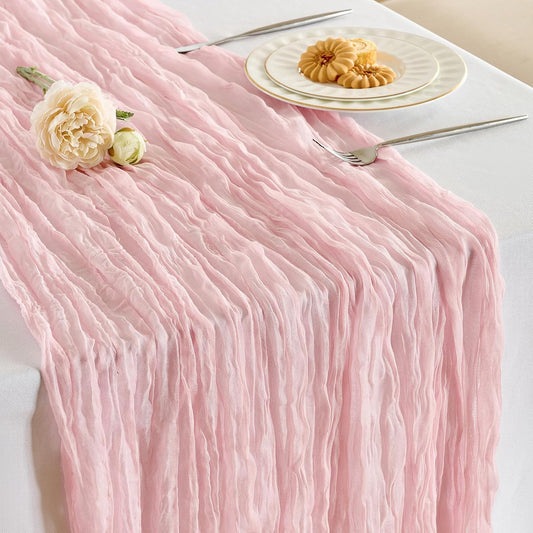 Fanami 1 Pack Cheesecloth Table Runner -10FT Blush Pink Boho Gauze Cheese Cloth Table Runner 120 Inches Long Rustic Sheer Fabric Centerpieces for Wedding Birthday Party Bridal Baby Shower Decorations