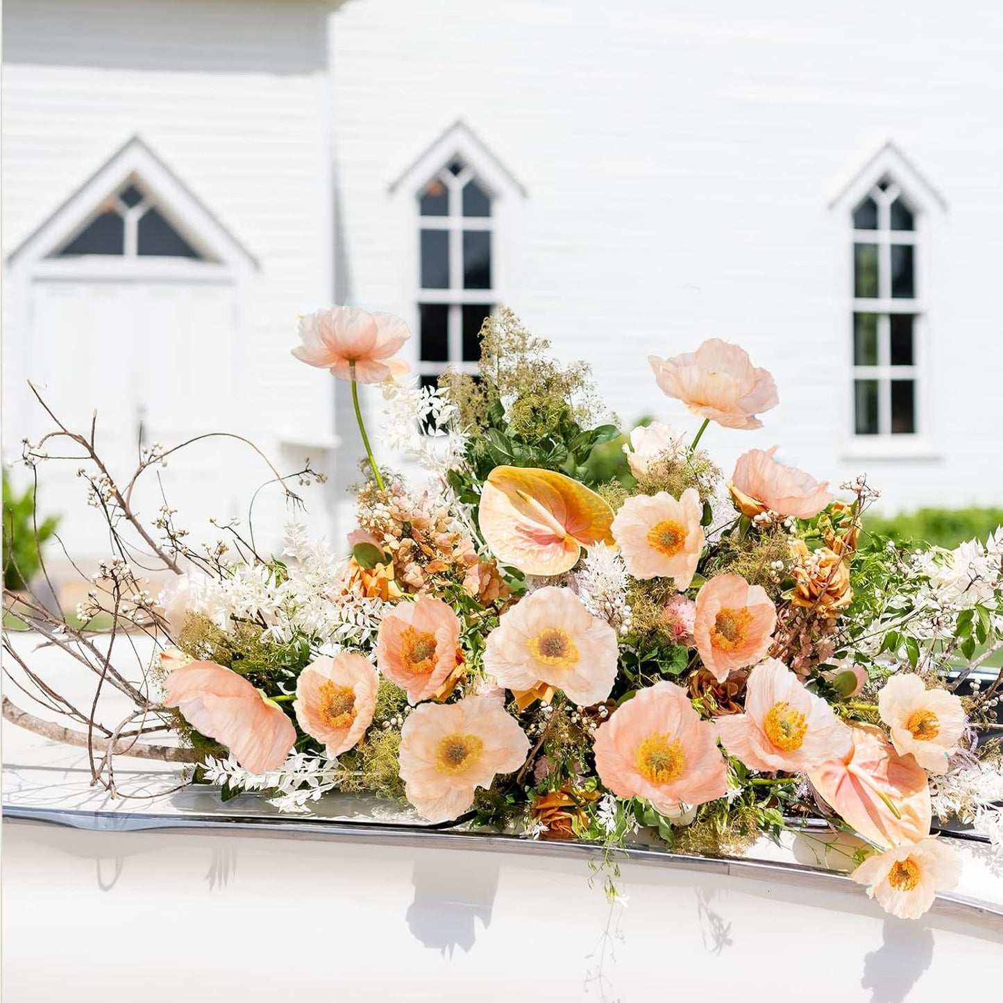 Artificial Flowers 5Pcs Poppies Flowers Artificial Silk Flowers for Home Office Wedding Outdoor Decor (Coral)