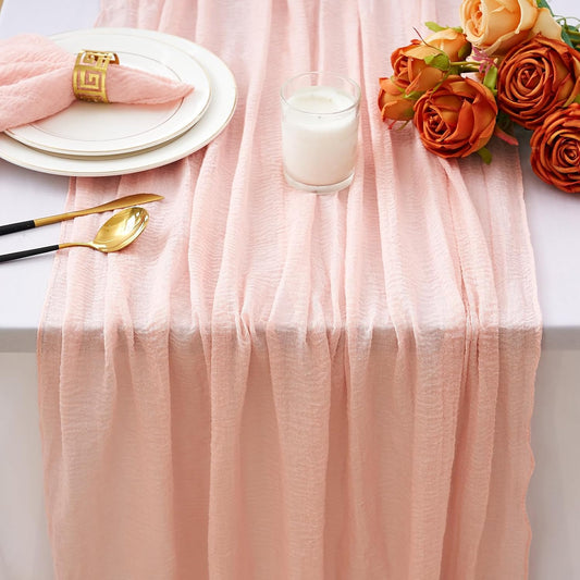 Cheesecloth Table Runner Dusty Pink 120 Inch Rustic Boho Cheese Cloth Runner for Holiday Wedding Home Decor Baby Centerpiece Party Shower Bridal Decoration