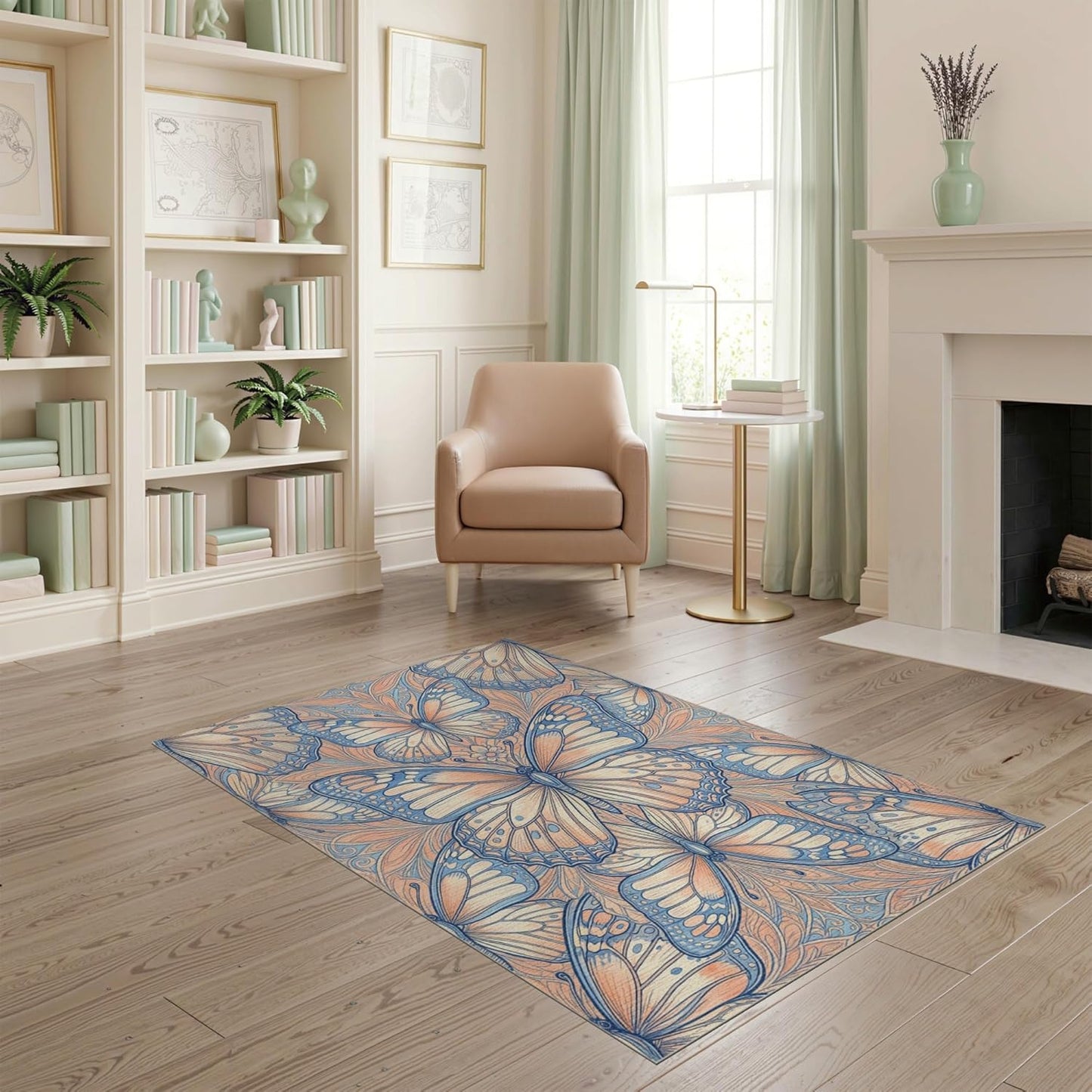 4'x6' Washable Art Nouveau Floral Accent Rug, Peach Non-Shedding Small Carpet Pet Friendly & Kids Safe Play Mat for Playroom, Bedroom, Reading Nook | Ref:1931693