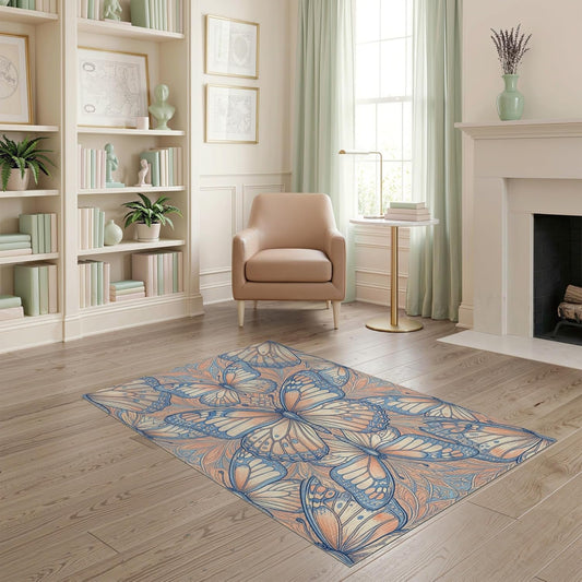 4'x6' Washable Art Nouveau Floral Accent Rug, Peach Non-Shedding Small Carpet Pet Friendly & Kids Safe Play Mat for Playroom, Bedroom, Reading Nook | Ref:1931693