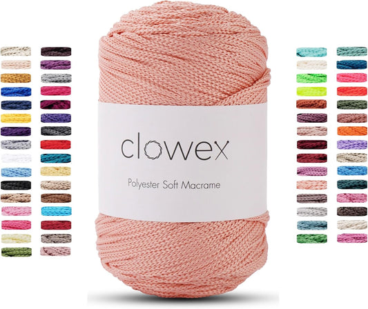 Polyester Soft Macrame Cord 2.5-3mm, 191 Yards x 1/9 inc Turkish Polyester Rope, Braided Macrame Yarn for DIY Crafts, Plant Hanger, Wall Hanging, Macrame Bag (2292-Salmon, 1 Ball)