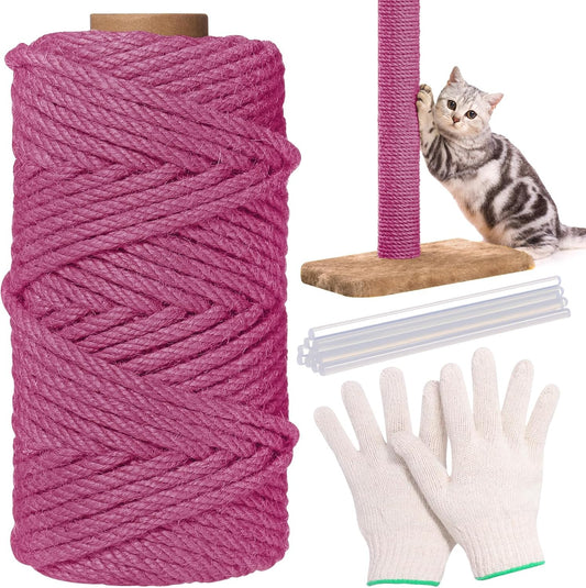Natural Jute Cat Sisal Rope, Boho Colorful Cat Tree Rope, Multipurpose for Scratching Post Replacement, Lightweight for Indoor & Outdoor, Marine and DIY Projects(1/4in ×164ft,Pink)