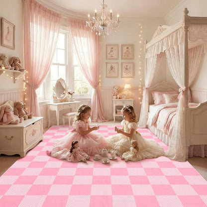 GarveeHome Checkered Blush Pink and White 2x3 Washbale Rug Door Mat Geometric Diamond Dot Modern Soft Low-Pile Girls Small Rug for Bedroom Entryway Bathroom Kitchen Non-Slip TPE Backing