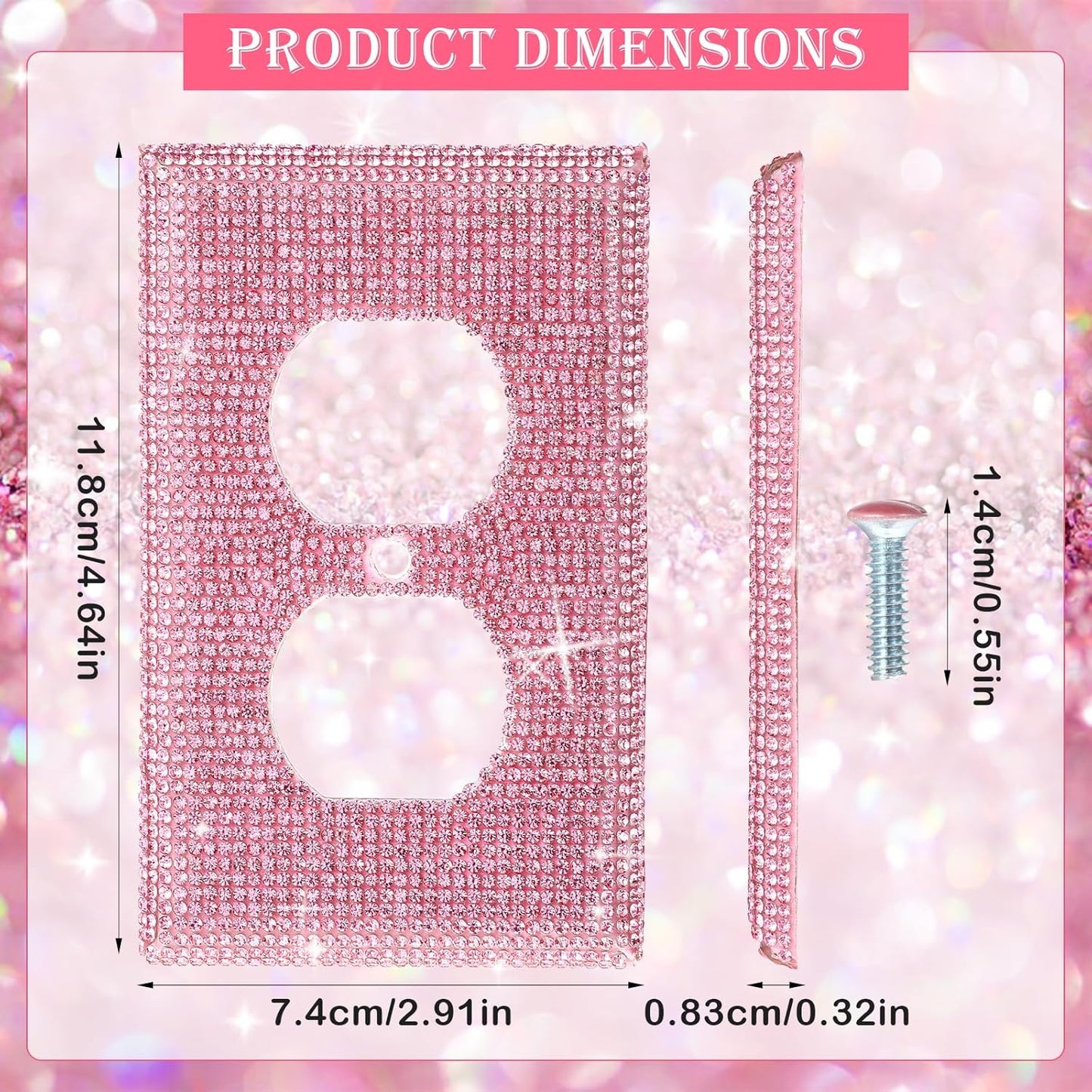 ElevateTech Glitter Light Switch Covers, 2 Pcs Shiny Pink Rhinestones Outlet Covers Wall Plate Bling Crystal 2 Duplex Light Plate Switch Decorative Wall Plate Cover Gift for Room Decor (Pink)