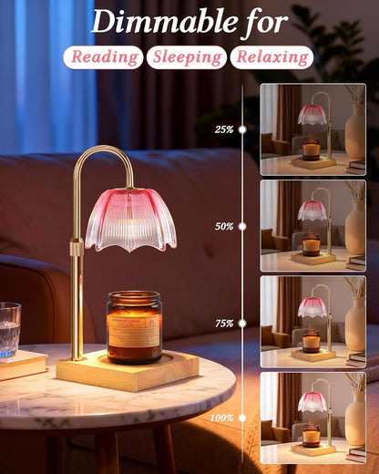 Candle Warmer Lamp with Timer Dimmable Adjustable Height, Cozy Home Decor House Warming Christmas Birthday Gifts for Women, Flower Candle Lamp Wax Melt Warmer for Scented Jar Candles, Gradient Pink