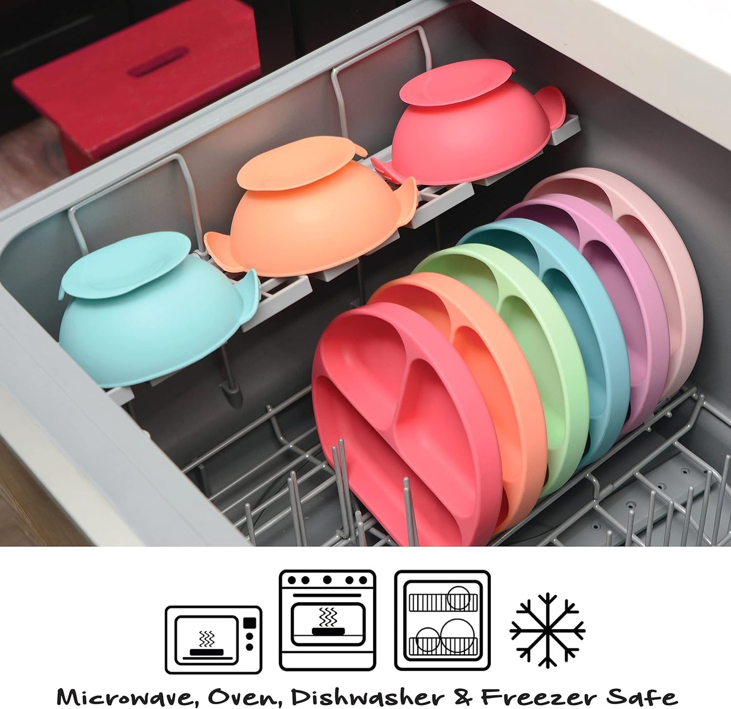 PrimaStella Unbreakable Silicone Non-Slip Bowl and Chew Spoon Set for Babies and Toddlers (Pink)