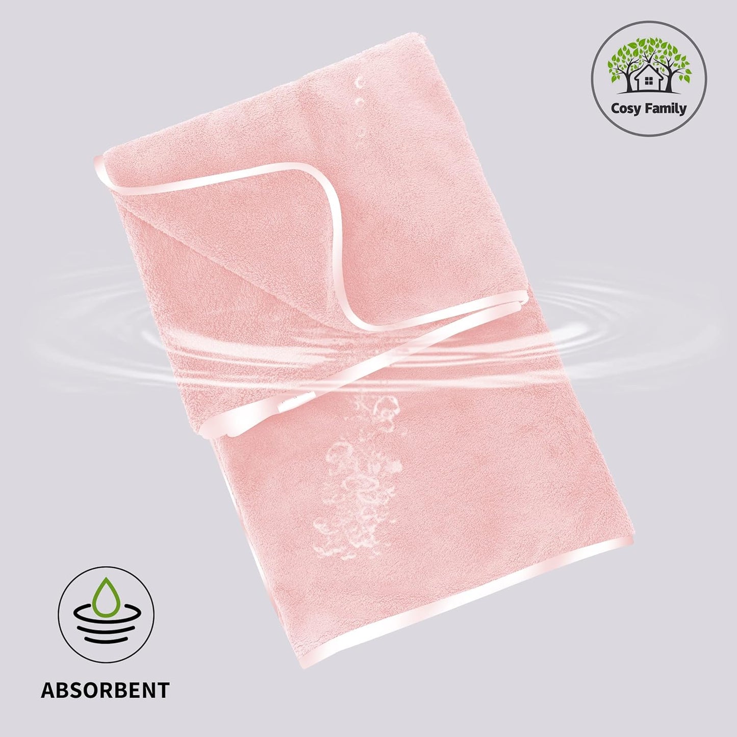 Cosy Family Microfiber 4 Pack Bath Towel Set, Lightweight and Quick Drying, Ultra Soft Highly Absorbent Towels for Bathroom, Gym, Hotel, Beach and Spa (Pink)