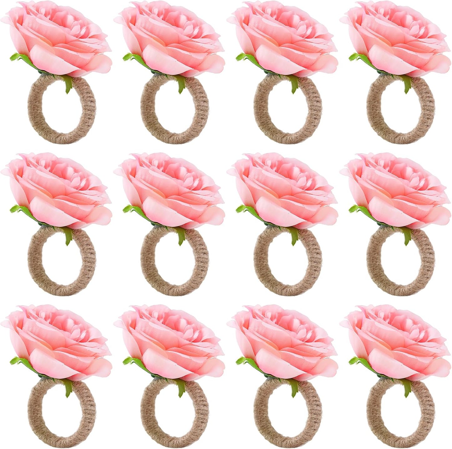 APTWOW Spring Flower Napkin Rings Set of 12 - Pink Floral Napkin Holder, Easter Napkin Rings for Wedding Birthday Party Banquet Spring Table Decor