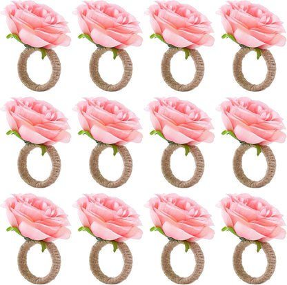 APTWOW Spring Flower Napkin Rings Set of 12 - Pink Floral Napkin Holder, Easter Napkin Rings for Wedding Birthday Party Banquet Spring Table Decor