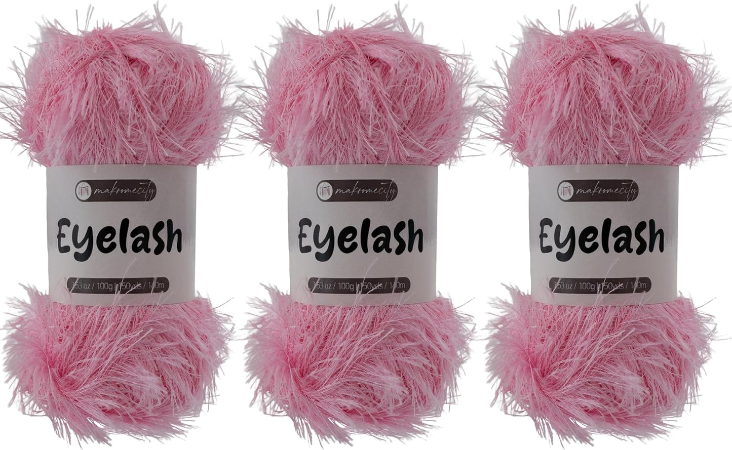 Makromecity Eyelash Yarn – Fuzzy Fun Fur Yarn, 3.53 Oz (100g) 150 yd (140m), Weight 3 Light, Premium Polyester Novelty Feather Yarn for Scarves, Amigurumi, Plush Toys & Craft (Pink, 3 Skeins)