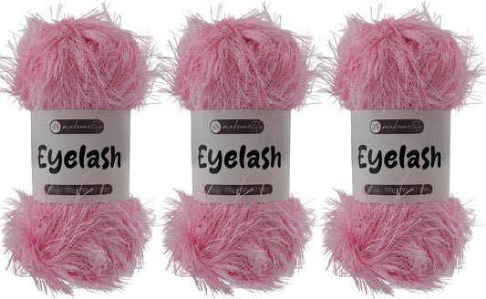 Makromecity Eyelash Yarn – Fuzzy Fun Fur Yarn, 3.53 Oz (100g) 150 yd (140m), Weight 3 Light, Premium Polyester Novelty Feather Yarn for Scarves, Amigurumi, Plush Toys & Craft (Pink, 3 Skeins)