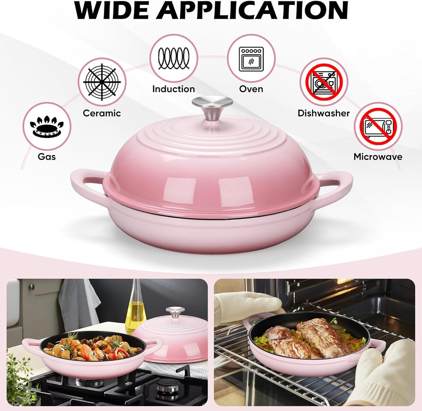 Bread Dutch Oven for Sourdough Baking (5.5 QT), Joyfair Enameled Cast Iron Dutch Oven Pot with Lid, Sourdough Bread Pan with Heavy Duty Dual Handles, Non-Stick & Even Heat, Oven-safe up to 500°F, Pink