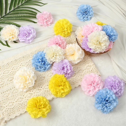 24pcs Artificial Silk Carnation Flowers Heads 24pcs with Stems, 3.8” Faux Carnations Flowers for Wedding Bouquets Party Decor DIY Crafts Centerpiece Arrangements (Pink)