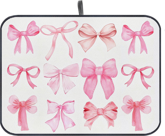 Pink Bow Dish Drying Mat,Coquette Pink Bow Absorbent Dish Drying Mat，Kitchen Accessories For Countertop，Dish Drainer Mat For Kitchen Counter，20 X 15inch