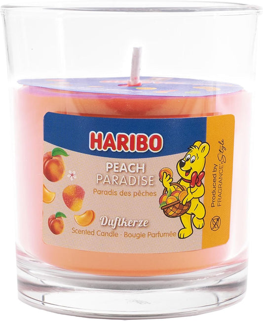 Haribo™ Peach Paradise Scented Candle, Paraffin Wax, HxD: 8.5 x 7.5 cm, Candle in Glass, Aroma Candle, Gift idea, Orange