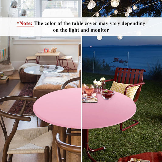 Obstal Fitted Round Table Cloth, Reversible Waterproof Stain Resistant Elastic Stretch Tablecloth, Wipe Clean Table Cover for Outdoor/Indoor Use, Fits Round Tables up to 48" - 56" Diameter, Baby Pink