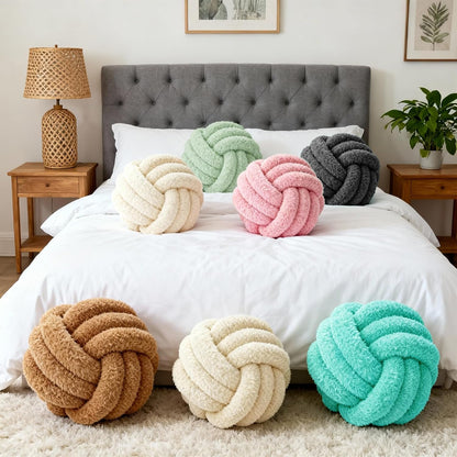 Throw Pillows - Knot Ball Pillow Throw Cushion Home Sofa Decoration Plush Knotted Handmade Round Pillows Pink 8 Inch