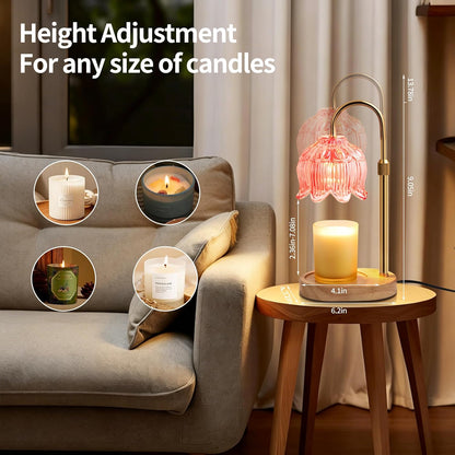 Flower Candle Warmer Lamp for Jar Candles with Timer & Dimmer, Adjustable Height Fits Large Jars up to 7.08" Tall, Flameless Wax Warmer, Cozy Bedroom Home Decor, Gift for Mom Women,Pink