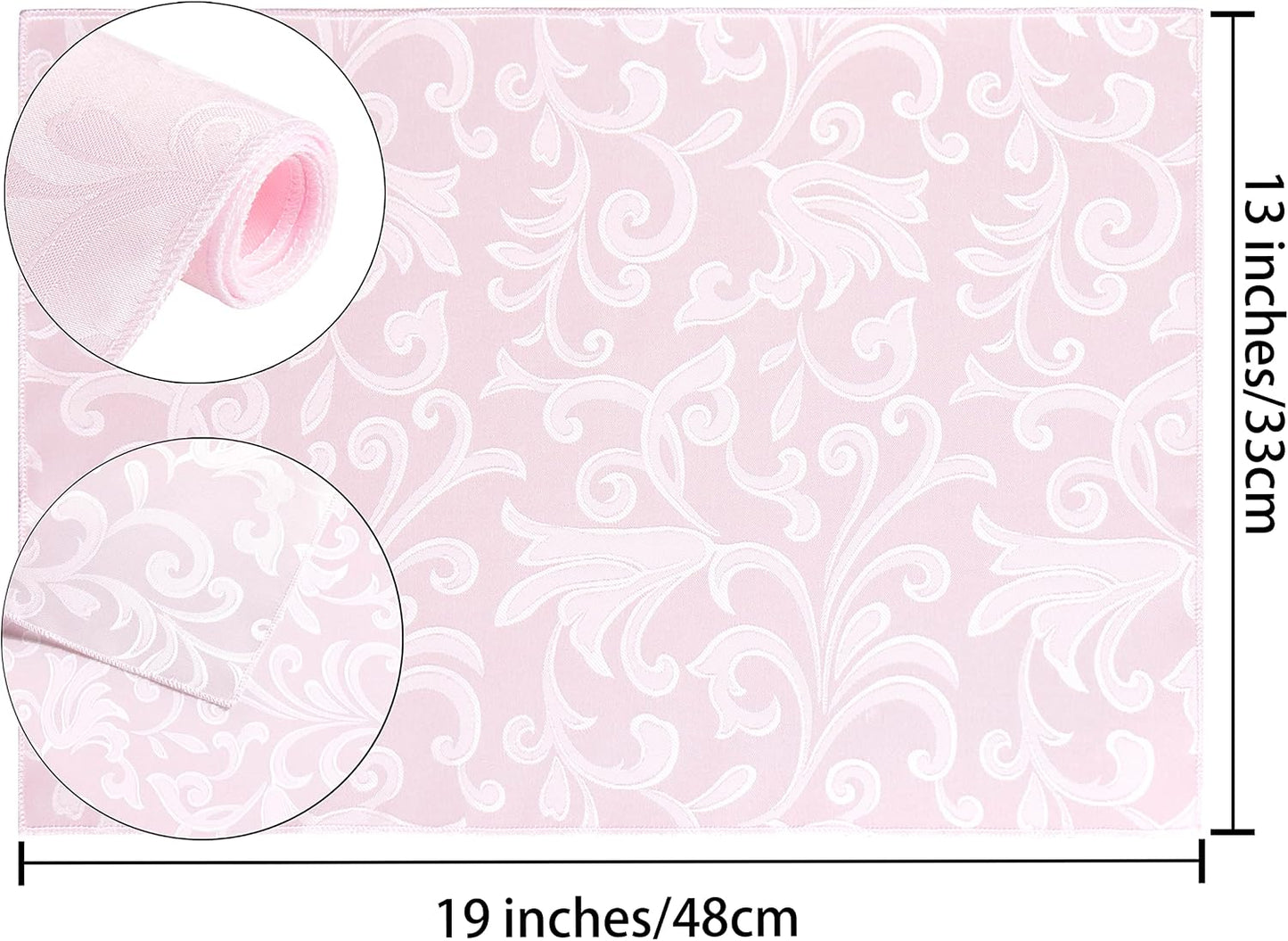 8 Pieces Scroll Damask Jacquard Light Pink Placemats,13 x 19 inch Protect Surface Heat and Stain Resistant Dinner Mats