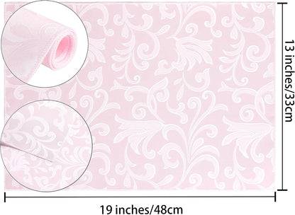 8 Pieces Scroll Damask Jacquard Light Pink Placemats,13 x 19 inch Protect Surface Heat and Stain Resistant Dinner Mats