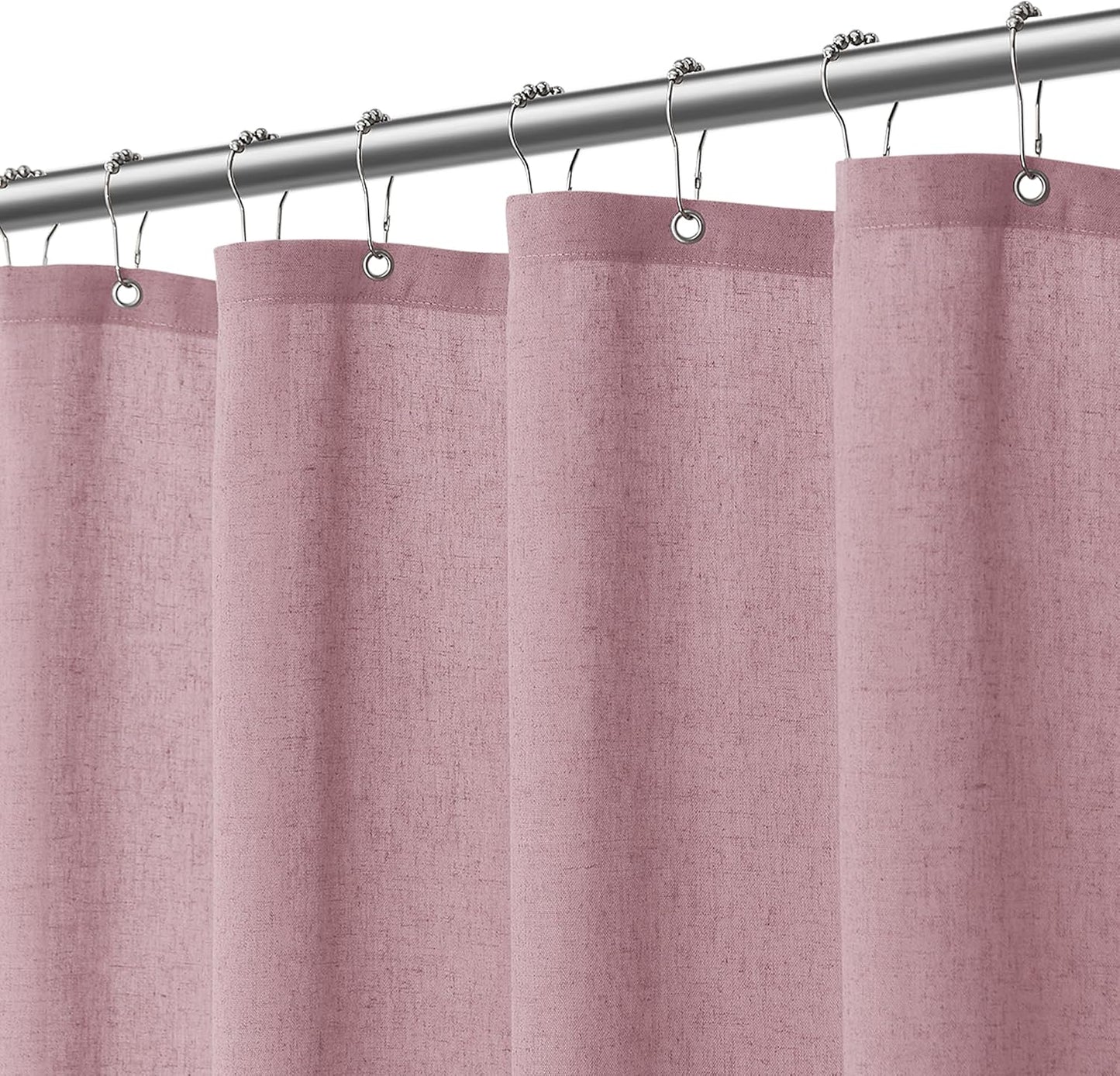 Blush Pink Linen Shower Curtain, Boho Farmhouse Shower Curtain Set for Bathroom, 200GSM Luxury Weighted Water Resistant Fabric Textured Shower Curtains with 12 Metal Hooks, 72Wx72H