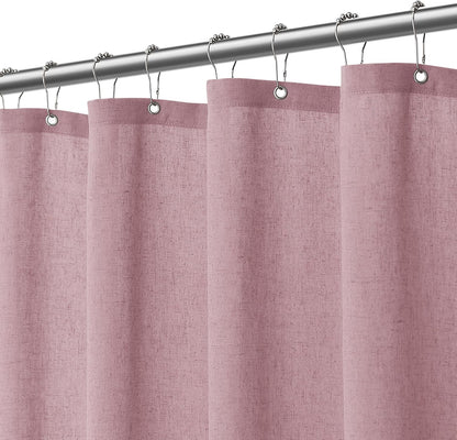 Blush Pink Linen Shower Curtain, Boho Farmhouse Shower Curtain Set for Bathroom, 200GSM Luxury Weighted Water Resistant Fabric Textured Shower Curtains with 12 Metal Hooks, 72Wx72H
