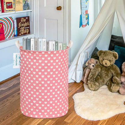 Laundry Hamper Collapsible Kids Storage Basket Waterproof Fabric Toy Clothes Organizer Bin for Children Bedroom Bathroom (Pink heart)
