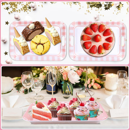 gisgfim 2PCS Pink Bow Serving Trays with Handles 16 X 11 Inch Large Melamine Platter Bow Party Decorations Food Tray Dessert Plate Dish for Girls Bachelorette Wedding Birthday Party Supplies