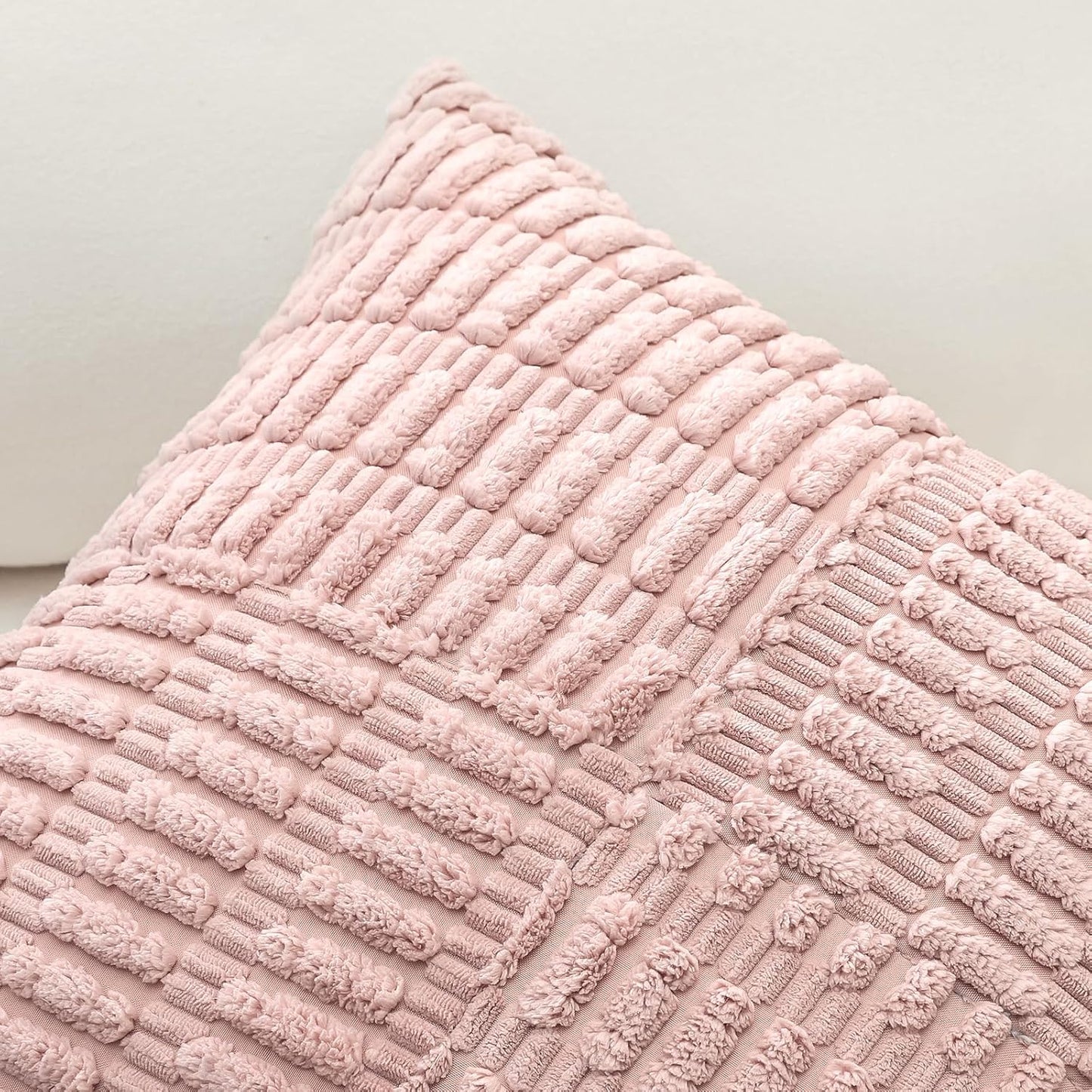 OTOSTAR Set of 1 Decorative Throw Pillow Cover Soft Corduroy Solid Lumbar Pillow Case Boho Striped Cross Patchwork Textured Farmhouse Cushion Cover for Sofa Car Patio Bed Living Room 12x20 Inch, Pink