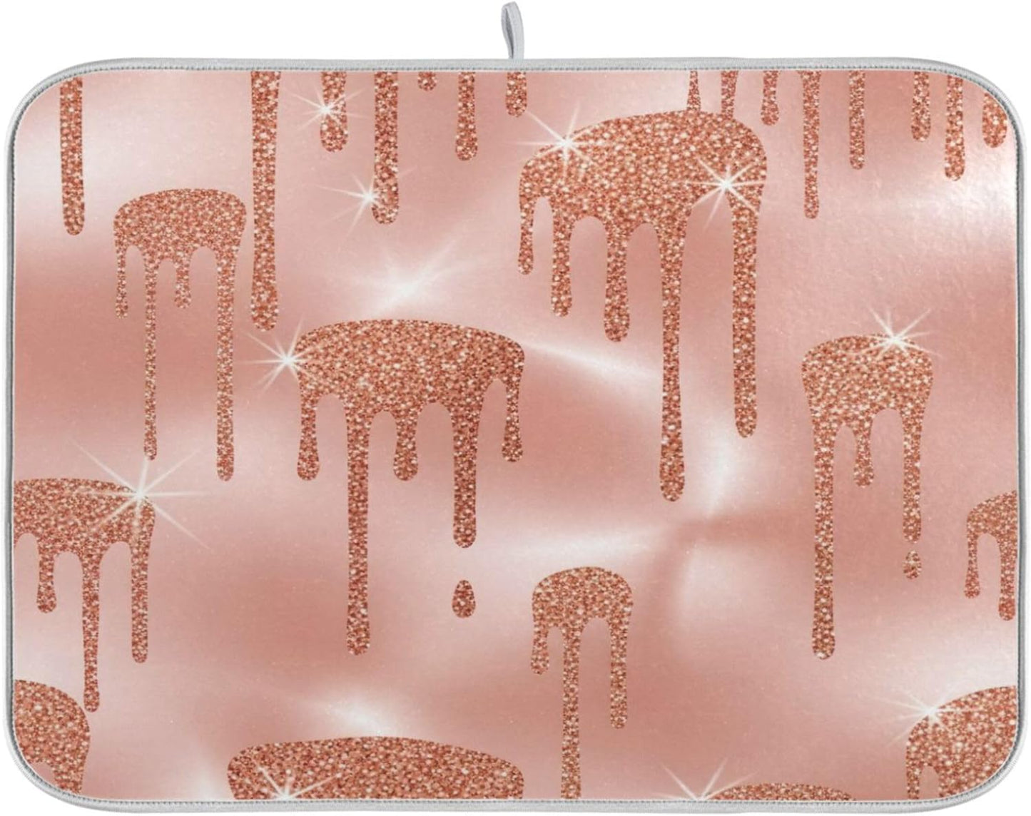 Rose Gold Pink Dishes Drying Mats Cute Quick-dry Print Countertop Heat Pad Kitchen Counter Dishes Mats, 18" x 24"
