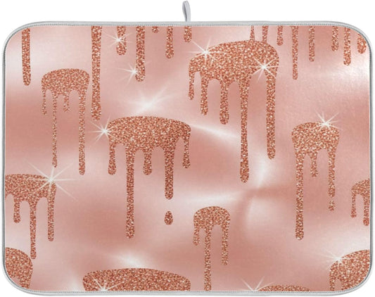 Rose Gold Pink Dishes Drying Mats Cute Quick-dry Print Countertop Heat Pad Kitchen Counter Dishes Mats, 18" x 24"
